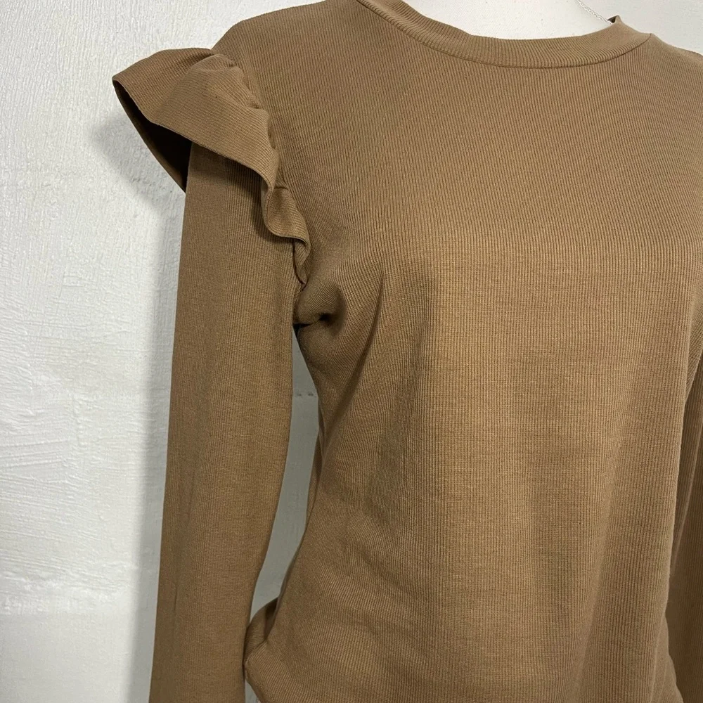 LONG SLEEVE RIBBED RUFFLE DETAIL TOP (847) - Picture 9 of 12